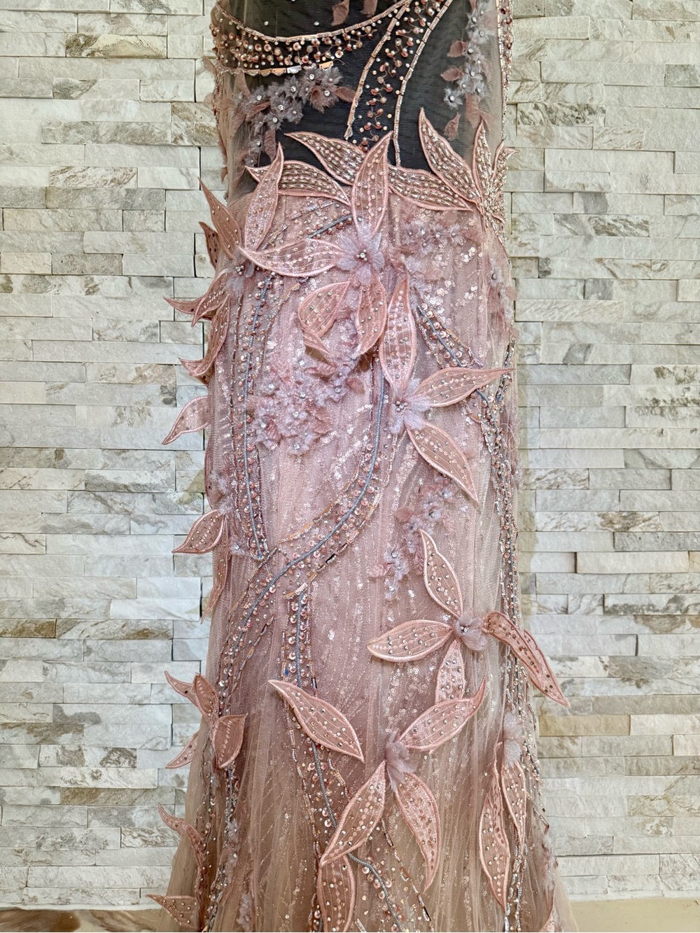 Terani Couture Blush Pink Beaded Floral Mermaid Evening Dress - Picture 11 of 15
